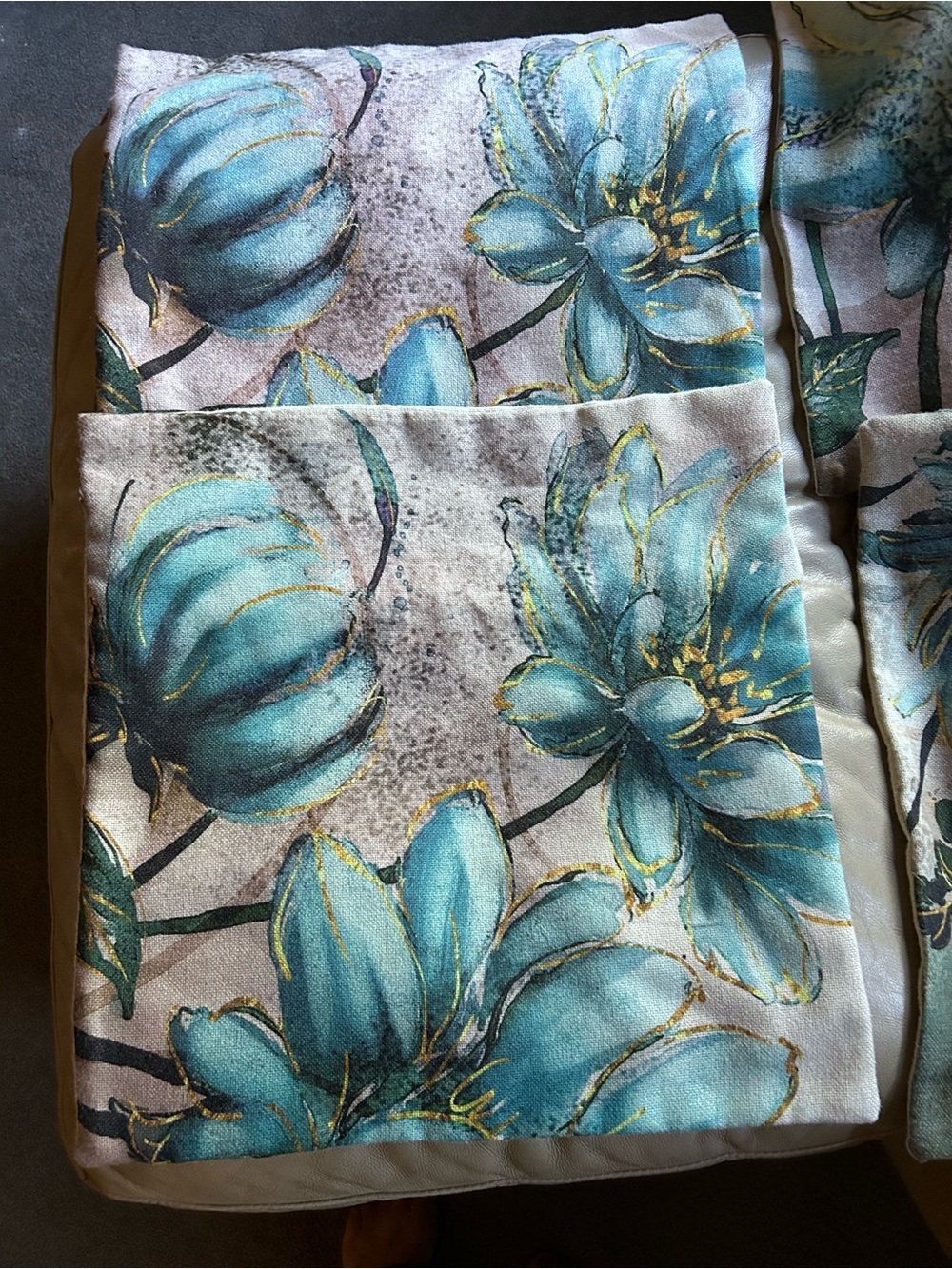 Teal Floral Decorative Throw Pillow Covers